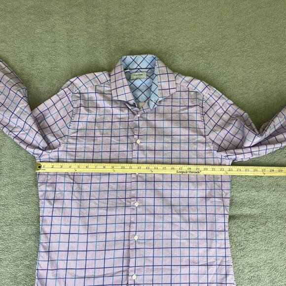 Duchamp London Shirt Mens 17 XL 43 Button Up Flip Cuff Purple Plaid Tailored Fit - Picture 8 of 16